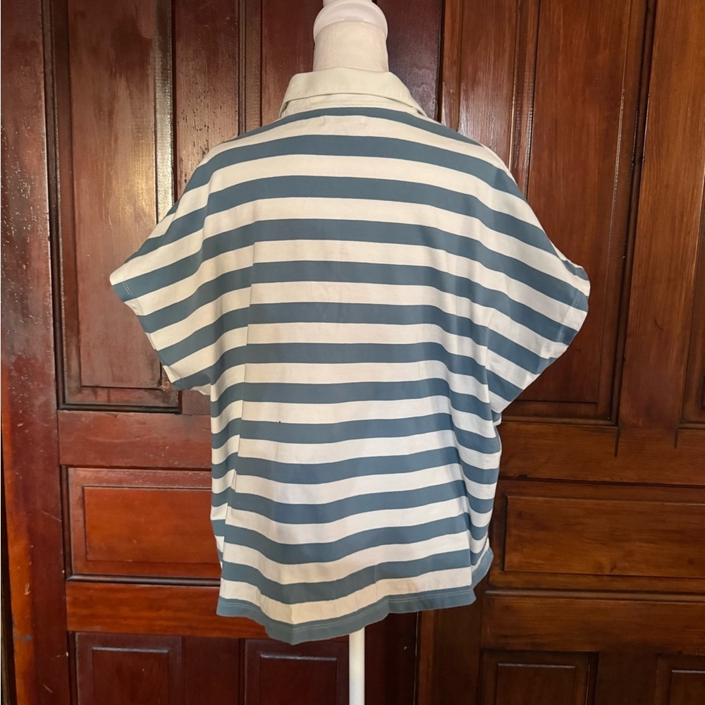 Madewell Relaxed Polo Tee Striped Blue and White Size XXL - Picture 4 of 10